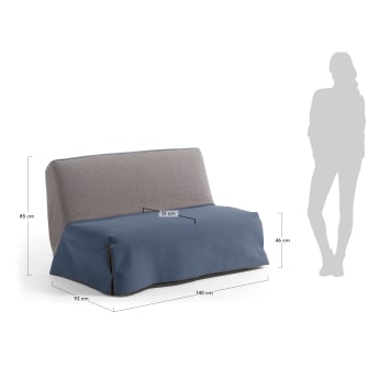 Sofá cama Jessa 140 cm cinzento e azul - tamanhos