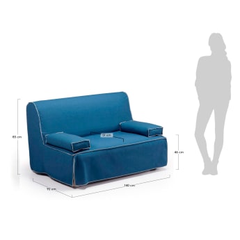 Sofá cama Jessa 140 cm azul - tamaños