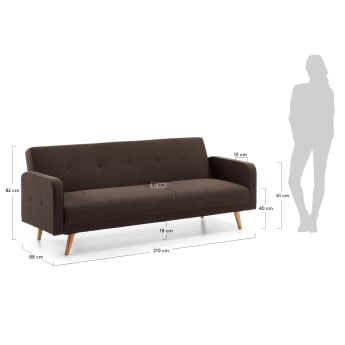 Roger sofa bed 210 cm brown - sizes