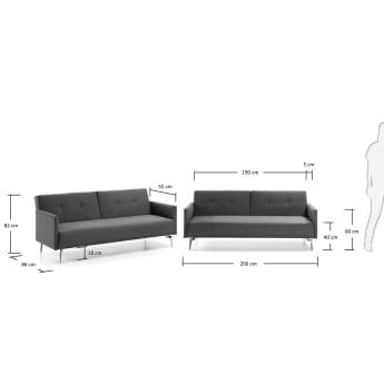 Sofá cama Rolf 200 cm gris - tamaños