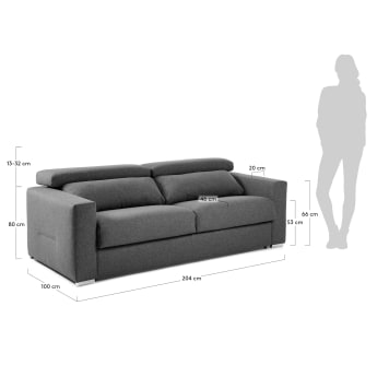 Sofá cama Kant 140 cm viscoelástico grafito - tamaños