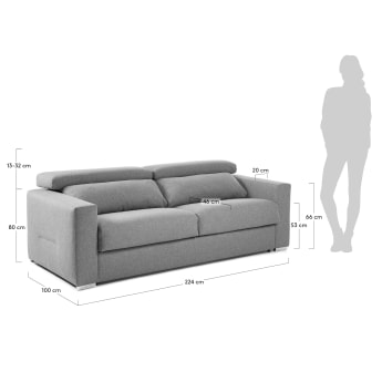 Sofá cama Kant 160 cm viscoelástico cinzento claro - tamanhos