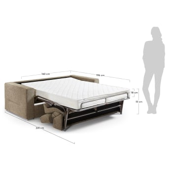 Sofá cama Stacey 160 viscoelástico, marrón - tamaños