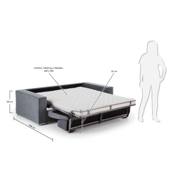 Big sofa bed 160 viscoelastic, mottled grey - sizes