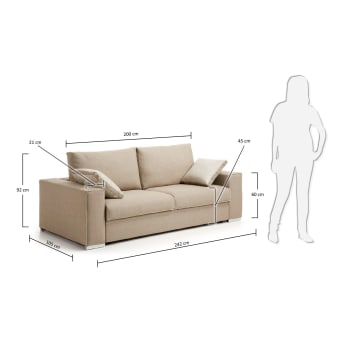 Big sofa bed 180 viscoelastic, beige - sizes