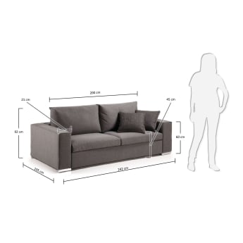 Canapé-lit  Big 180 viscoelástique, gris - dimensions