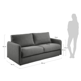 Rozkładana sofa 2-osobowa Kymoon poliuretanowa czarna visco 140 cm - rozmiary