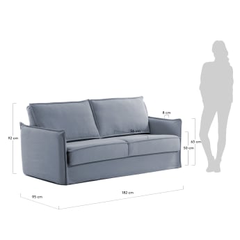 Samsa 2 seater polyurethane sofa bed in blue, 140cm - sizes