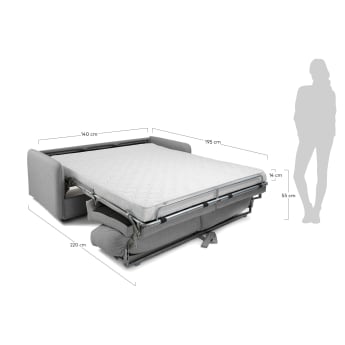 Sofá cama Kymoon 2 plazas poliuretano gris claro 140 cm - tamaños