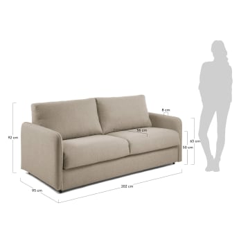 Sofa rozkładana Kymoon 2-osobowa poliuretan chrono beżowa 160 cm - rozmiary
