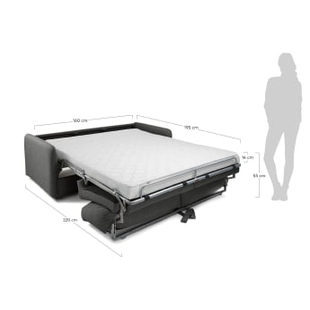 Kymoon 2 seater sofa bed in black chrono polyutherane, 160 cm - sizes