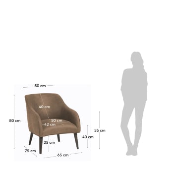 Πολυθρόνα Bobly, σκούρο καφέ και πόδια σε wenge φινίρισμα - μεγέθη