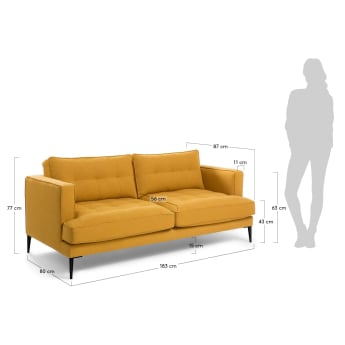 Sofa 2-osobow Tanya w kolorze musztardowym 183 cm - rozmiary