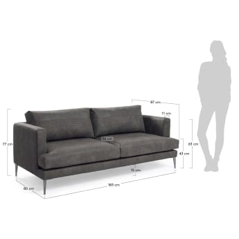 Tanya sofa, quilted fabric dark grey - sizes