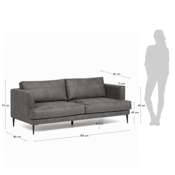 Tanya 2θέσιος καναπές με ταπετσαρία σε σκούρο γκρι 183 εκ - μεγέθη
