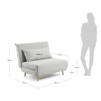 Susan sofa bed in light grey, 107 x 91 (192) cm - sizes