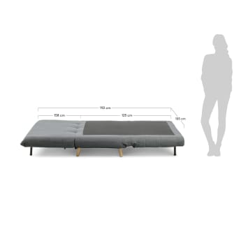 Susan sofa bed in dark grey, 107 x 91 (192) cm - sizes