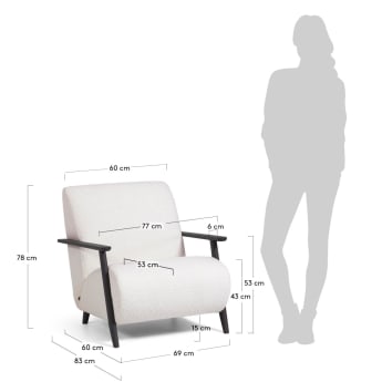 Meghan Sessel mit Bouclé-Bezug in Weiß und Beine aus massiver Esche mit Wenge-Finish - Größen