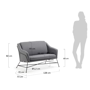 Brida 2 seater sofa in dark grey, 128 cm - sizes