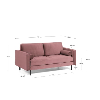 2θ καναπές Debra, 182 εκ, ροζ βελούδο - μεγέθη