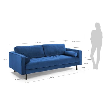 Blaues Debra 2-sitzer Samt Sofa 182 cm - Größen