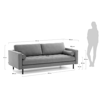 Debra 3-zits sofa in donkergrijs 222 cm - maten