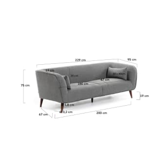 Olost 3-seater sofa in grey 229 cm - sizes