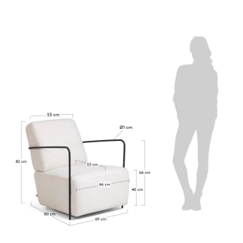 Gamer armchair in white bouclé with metal legs with black finish - sizes