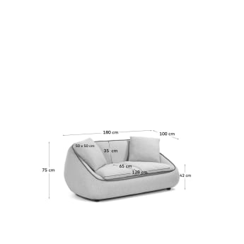 Safira 2-seater sofa in light grey 180 cm - sizes