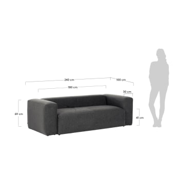 3θ καναπές Blok 240 εκ, γκρι - μεγέθη