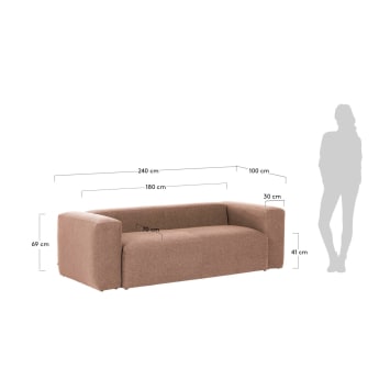 Blok 3 seater sofa in pink 240 cm - sizes