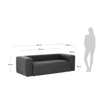 2θ καναπές Blok 210 εκ, γκρι - μεγέθη
