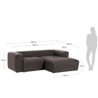 Sofá Blok chaise longue direito de 2 lugares cinzento 240 cm - tamanhos