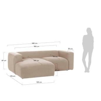 Divano Blok 2 posti chaise longue sinistra beige 240 cm - dimensioni
