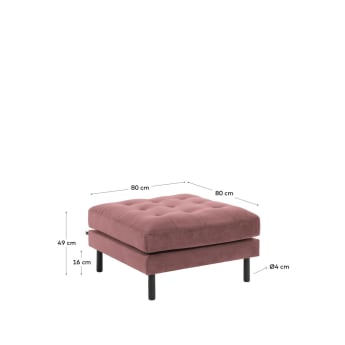 Debra footrest in pink velvet, 80 x 80 cm - sizes