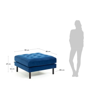 Poggiapiedi Debra 80 x 80 cm velluto blu - dimensioni