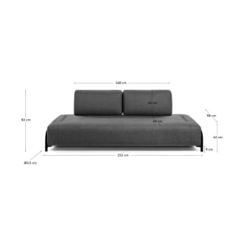 3θ πολυλειτουργικός καναπές Compo 232 εκ, σκούρο γκρι - μεγέθη