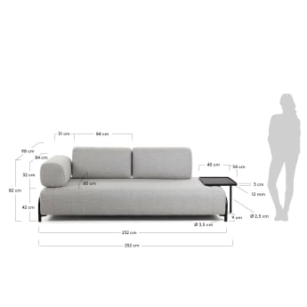 Compo 3-Sitzer Sofa beige mit großem Tablett 252 cm - Größen