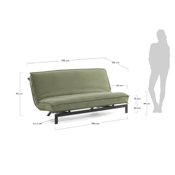 Eveline sofa bed 195 cm green metal structure - sizes