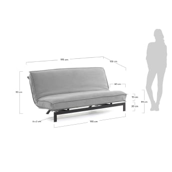 Sofa rozkładana Eveline 3-osobowa szara metalowa rama 195 cm - rozmiary