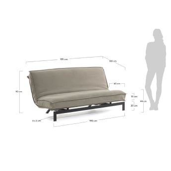 Eveline three-seater sofa bed in beige, metal frame, 195 cm - sizes