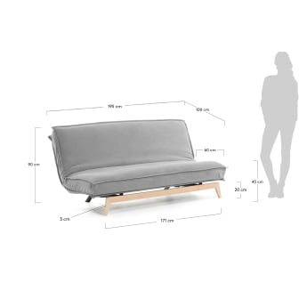 3θ καναπές-κρεβάτι Eveline, γκρι, ξύλινη δομή, 195εκ - μεγέθη