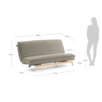Sofa rozkładana Eveline 3-osobowa beżowa rama drewniana 195 cm - rozmiary