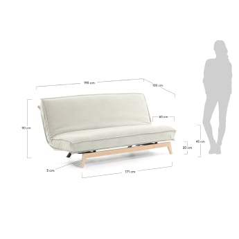Sofá-cama Eveline 195 cm branco estrutura madeira - tamanhos