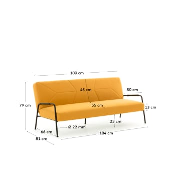 Neiela three seater sofa bed in mustard yellow, 180 cm - sizes