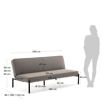 Sofa rozkładana Nelki 3-osobowa szara 190 cm - rozmiary