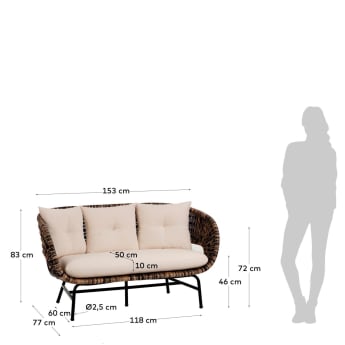 Lin 2 seater rattan sofa, 153 cm - sizes