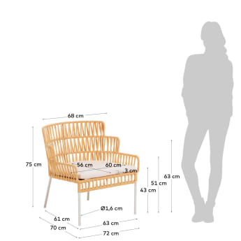 Ensemble Robyn de 2 fauteuils et banc moutarde - dimensions