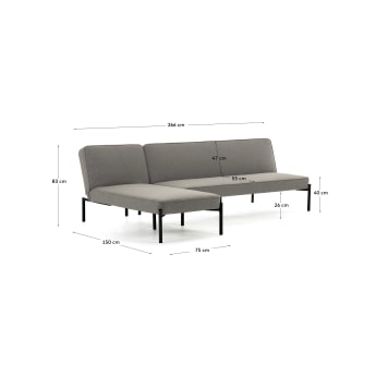 Nelki three-seater sofa bed and chaise longue in grey 266 cm - sizes