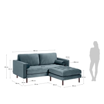 Debra 2-Sitzer Sofa mit Fußablage türkiser Samt 182 cm - Größen